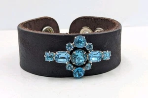 Made In The Deep South Leather Cuff With Vintage Rhinestones U436 - Picture 1 of 9