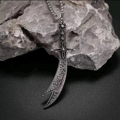 Edelstahl Vintage Stil Imam Ali Zulfiqar Anhänger & Seil Kette Halskette - Bild 1 von 4