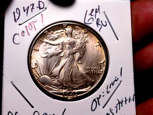 WALKING LIBERTY HALF 1947 D GEM BU HIGH GRADE MS+++++ ALBUM TONED ORIGINAL PQ - Picture 1 of 8
