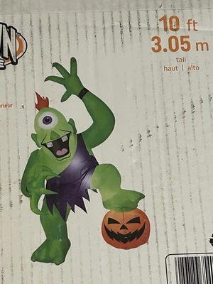New Gemmy 10’ Tall Halloween Monster Pumpkin Lighted  Airblown Inflatable Blowup - Image 1 of 4