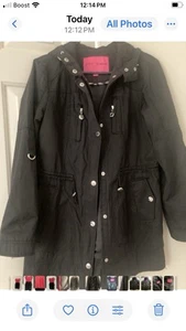 Betsey Johnson Women's Black Hooded Anorak Spring Rain Coat Jacket Size M - Picture 1 of 5