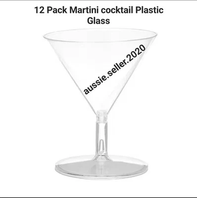 12 X Martini Cocktail Plastic Glasses / Party/ Hens /Wedding/ Functions  - Image 1 of 3