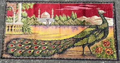 Vintage MCM Peacock Wall Rug Tapestry Hanging Art 39"x20" Bird - Image 1 of 4