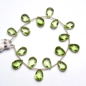 Prasiolite Color Quartz 14x9mm Size Faceted Pear Briolette 7" Strand - Picture 1 of 6