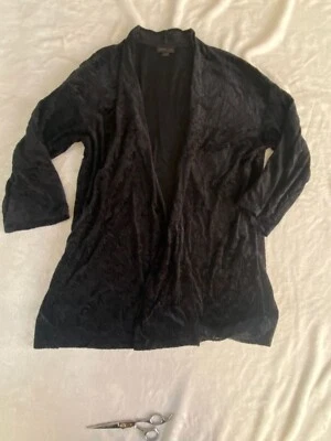 J Jill Women's Velvet Burnout Open Front Cardigan Black Paisley Sz. M - Image 1 of 4