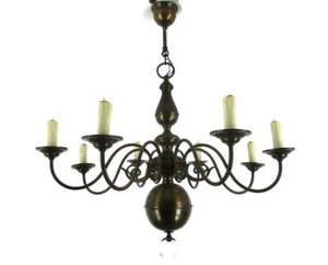 Flemish Dutch Style Chandelier 8 Arm Light Brass Farmhouse Country Style - Picture 1 of 9