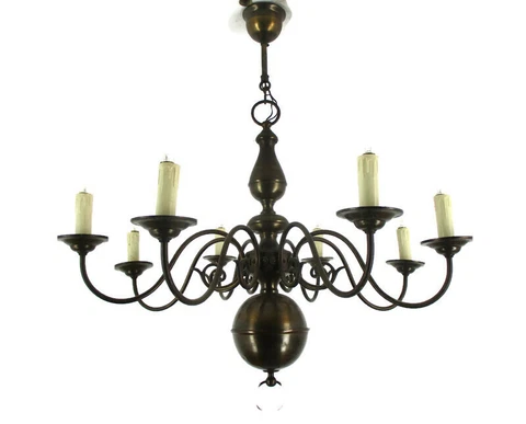 Flemish Dutch Style Chandelier 8 Arm Light Brass Farmhouse Country Style Cover