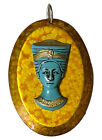 Vintage West Germany Nefertiti Queen Egyptian Pendant Aluminum Blue