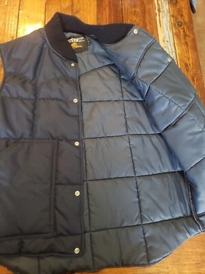 Vintage Sears Mens Vest Western Blue Quilted Insulated Snap Closure Large L - Image 1 of 4