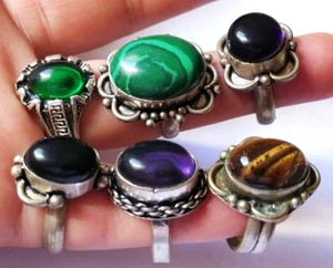 LOTE EXTREMADAMENTE RARO DE ANILLOS ANTIGUOS \PLATA VINTAGE ARTEFACTO CON ST de color - Imagen 1 de 11