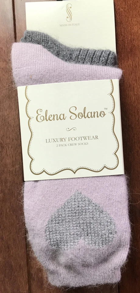 Women Elena Solano Luxury Crew Socks Angora Blend - 2 Pairs Dusty Pink/Gray New - Image 1 of 4
