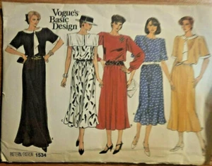 VOGUE #1534 Original Pattern 1534 Dress Long & Short Size 8 10 12 Uncut - Picture 1 of 1