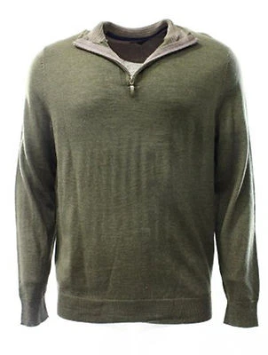 Club Room Men's Olive Green 1/4 Zip Merino Wool Blends Knit Pullover Sweater - Image 1 of 2
