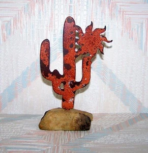Cactus Six Inch Stand Rust Colored Cactus On Rock Regal Art - Picture 1 of 2