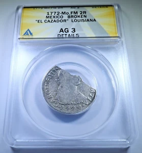 ANACS 1772 El Cazador Shipwreck Mexico 2 Reales Spanish Silver 1700s Pirate Coin - Picture 1 of 2