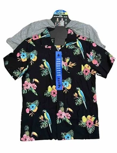 Hurley Youth Button Down Colorful Hawaiian Shirt & Tee Set Size L 14/18 Blue New - Picture 1 of 4