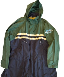 VINTAGE NAUTICA JACKET MENS XXL HOODED FULL ZIP WINDBREAKER LINED BLUE GREEN 56" - Bild 1 von 18