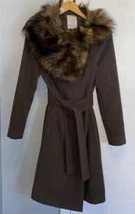 Jennifer Lopez Brown Vintage Style Faux Removable Collar Coat Sz Small - Picture 1 of 8