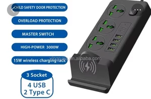 Power Socket with Wireless Charging Rack, Universal Power Strip ( black) / 6ft - Picture 1 of 6