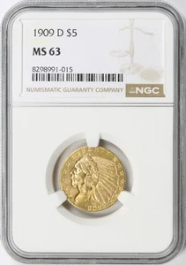 1909-D 5 $ Indian Gold Half Eagle NGC MS63 - Bild 1 von 4