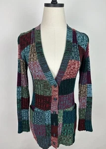 Cárdigan Suéter Vintage Años 70 Patchwork XS/S Colorido Tono Joya Hippie Boho - Imagen 1 de 13