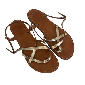 Tsakiris Sandale Made in Greece Damen 41 US 10 Leder Gold Riemchen Riemen - Bild 1 von 7