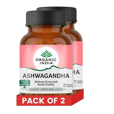 Organic India Ashwagandha Kapseln, 60 Kapseln Pro Packung, 2 Packungen - Bild 1 von 4