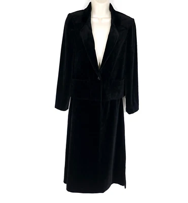 Blazer Traje Falda Terciopelo Negro Años 80 De Colección Conjunto de 2 Piezas Talla 12 Hecho en Unión LEER Foto 1 de 4