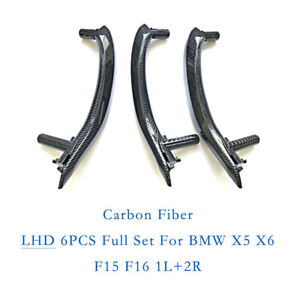 6PCS BMW X5 X6 F15 F16 Inner Door Handle Leather Cover Full Set Carbon Fiber LHD