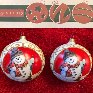 🎄Vitbis Polen Handarbeit Glas Schneemann Weihnachtsschmuck 🌟4" Durchmesser🌟 - Bild 1 von 6