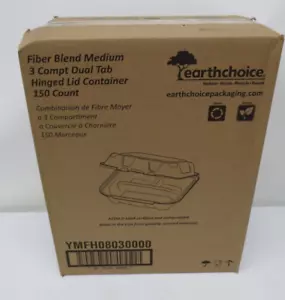 EARTHCHOICE FIBER BLEND MEDIUM 3 COMPT DUAL TAB HINGED HINGED LID CONTAINER 150 - Picture 1 of 8