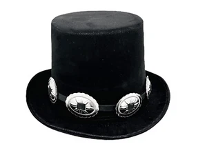 Coachman Hat Steel Concho Leather Hat Band Vintage Wool Victorian Mad Hatter - Picture 1 of 14