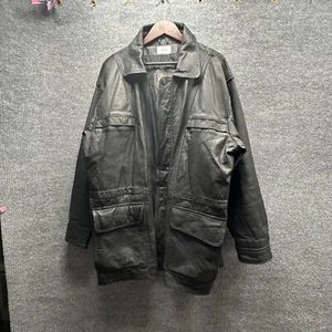 William Barry cappotto pelle uomo grande nero foderato anni 80 biker auto giacca vintage Y2K - Foto 1 di 13