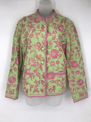 David Brooks Tunic Blazer Embroidered Lined Green And Pink Women’s Size L - Image 1 of 4