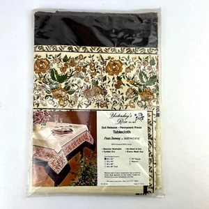 Vtg NEW Tablecloth Goldenrod Brown Floral Screen Printed 52x52 Square 1970s USA - Picture 1 of 6