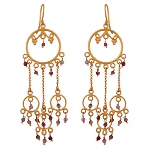 Pink Tourmaline 18K Gold Plated 925 Sterling Silver Drop Earrings Jewelry - Picture 1 of 2