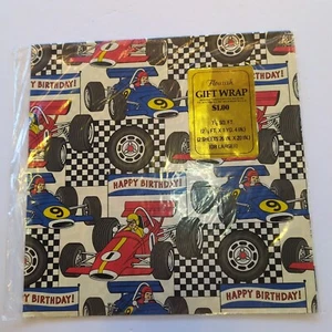 Vintage Geschenkpapier Geburtstag Flourish F1 Racing Rennwagen 2 Blatt - Bild 1 von 5