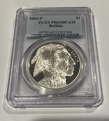 2001-P Buffalo Commemorative Silver Dollar - PCGS PR 69 DCAM - D018 - Image 1 of 2