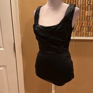 NWT Sz XL Elie Tahari Black Stretch Silk Charmeuse Josie Scoop Front Deep V $248 - Picture 1 of 3