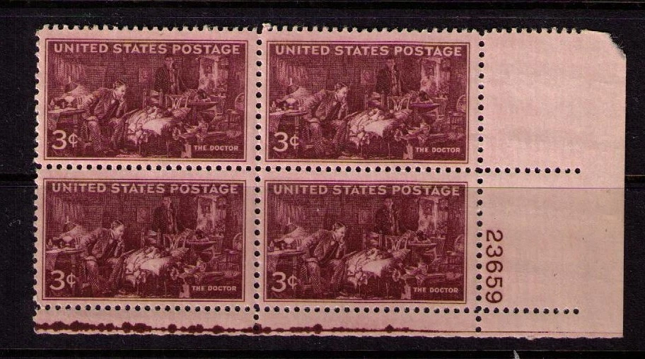 US USA Sc# 949  MNH FVF PLATE # BLOCK Sir Luke Fildes Painter Art The Doctor - Image 1 of 1