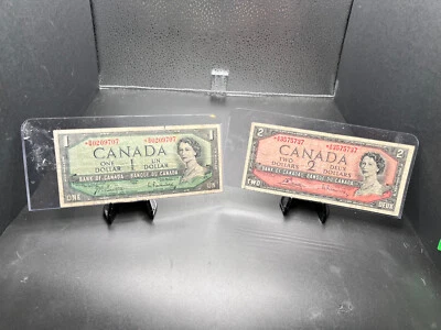 Canadian 1954 replacement notes $1  SN *BM0209707, $2 SN *AG3595737 - Image 1 of 4