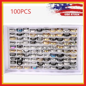 100 X Bulk Lot Mixed Stainless Steel Rings Men's women's Fashion Ring Wholesale - Picture 1 of 6