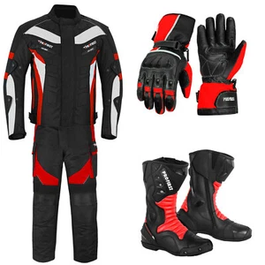 Men Motorcycle Racing Set Waterproof Suits Motorbike Leather Boots Armoured CE - Picture 1 of 15