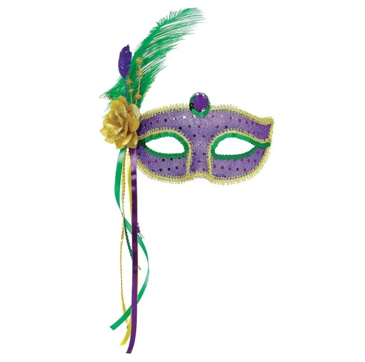 Mardi Gras Mask - Green/Purple/Gold - Costume Accessory - One Size - Image 1 of 1