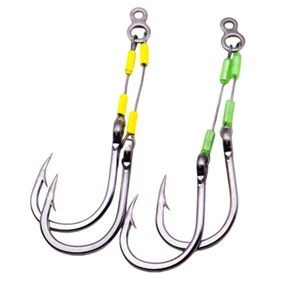 1 Pairs Steel Wire Jig Twin Assist Hooks Glow Saltwater Fishhook 3/0-10/0 - Picture 1 of 27