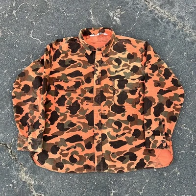 Vintage Woolrich Orange Blaze Duck Camo Button Shirt Hunting USA Made XL 80’s  - Image 1 of 4