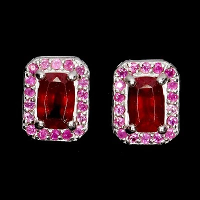 925 Sterling Silver Earrings Octagon Ruby 6x4mm Natural Gemstone Jewelry - Image 1 of 4