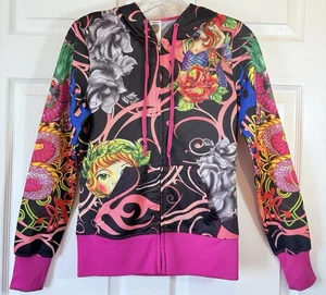 RARE Vintage Y2K Don Ed Hardy Hollywood Tattoo Skull Mermaid Hoodie Small - Picture 1 of 12