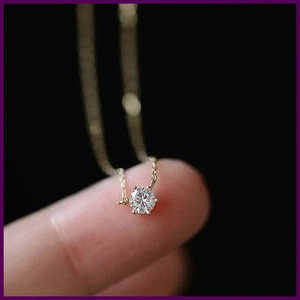 925 Sterling Silver 14k Gold Plated Necklace Versatile Single Sparkling - Picture 1 of 11