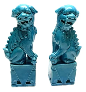 Paire de CHIENS DE FO porcelaine bleue - Picture 1 of 5